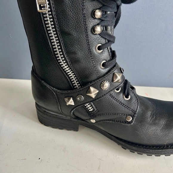 Ash Combat Boots women's size 37.5 / 7.5 Black Leather Studded Buckle Moto Punk - Picture 11 of 12